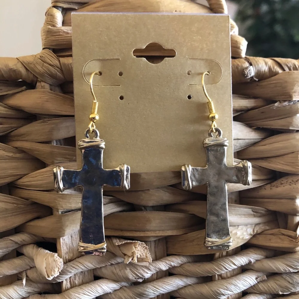 Vintage repurpose gold tone cross earrings